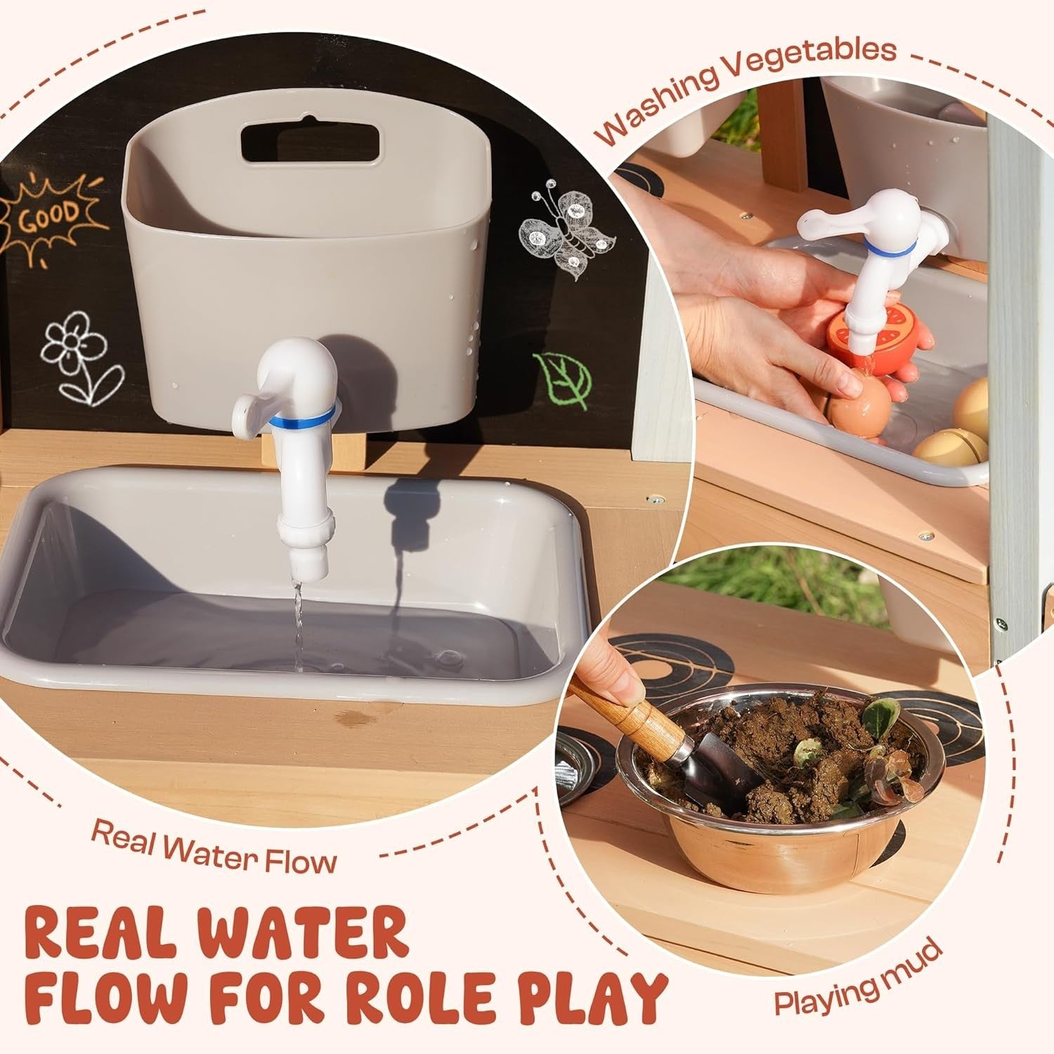 Outdoor Wooden Mud Kitchen Kids Garden Playset Sink Plant Box Toy