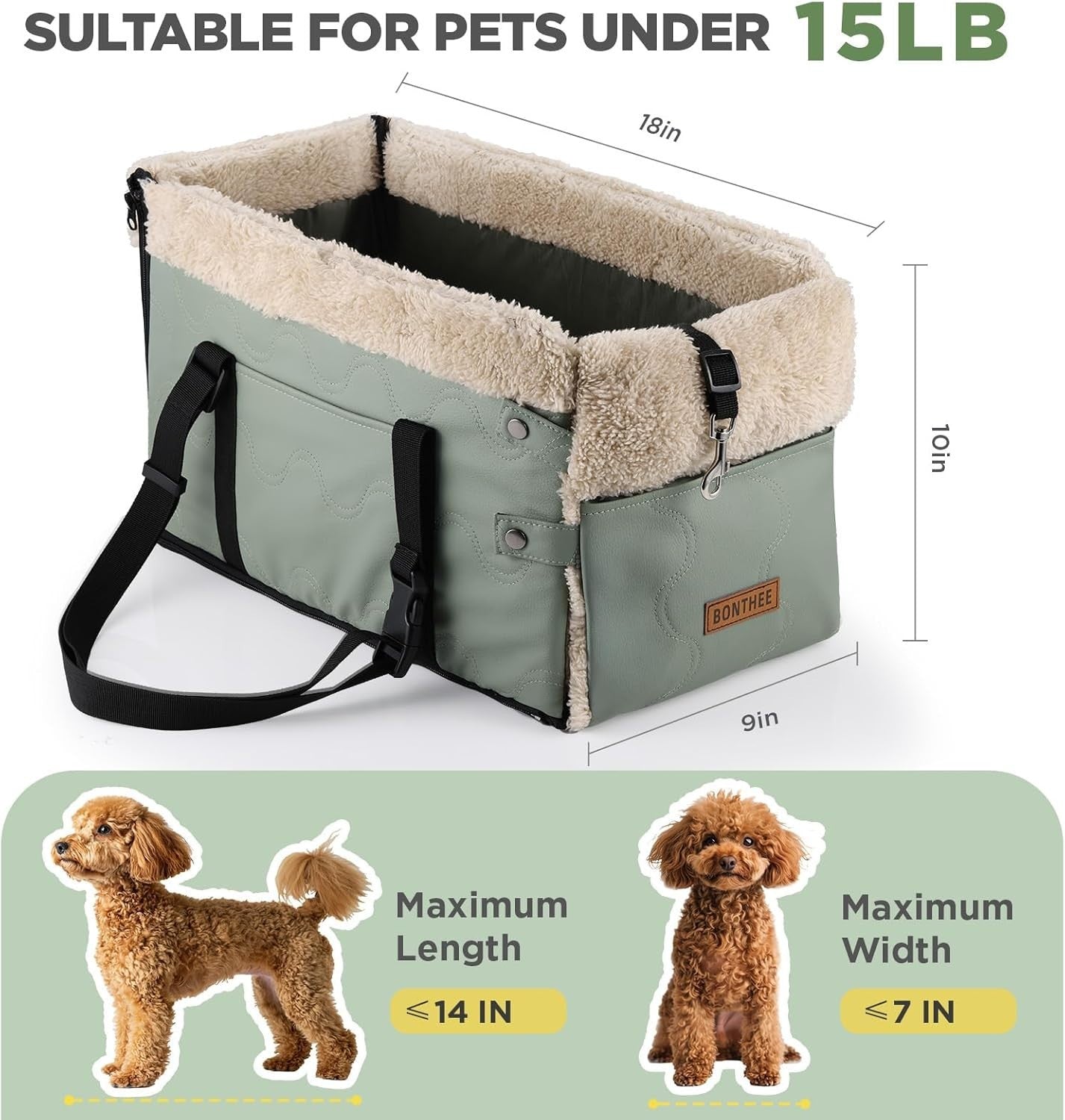 Center Console Dog Car Seat PU Leather Booster Carrier Small Dogs