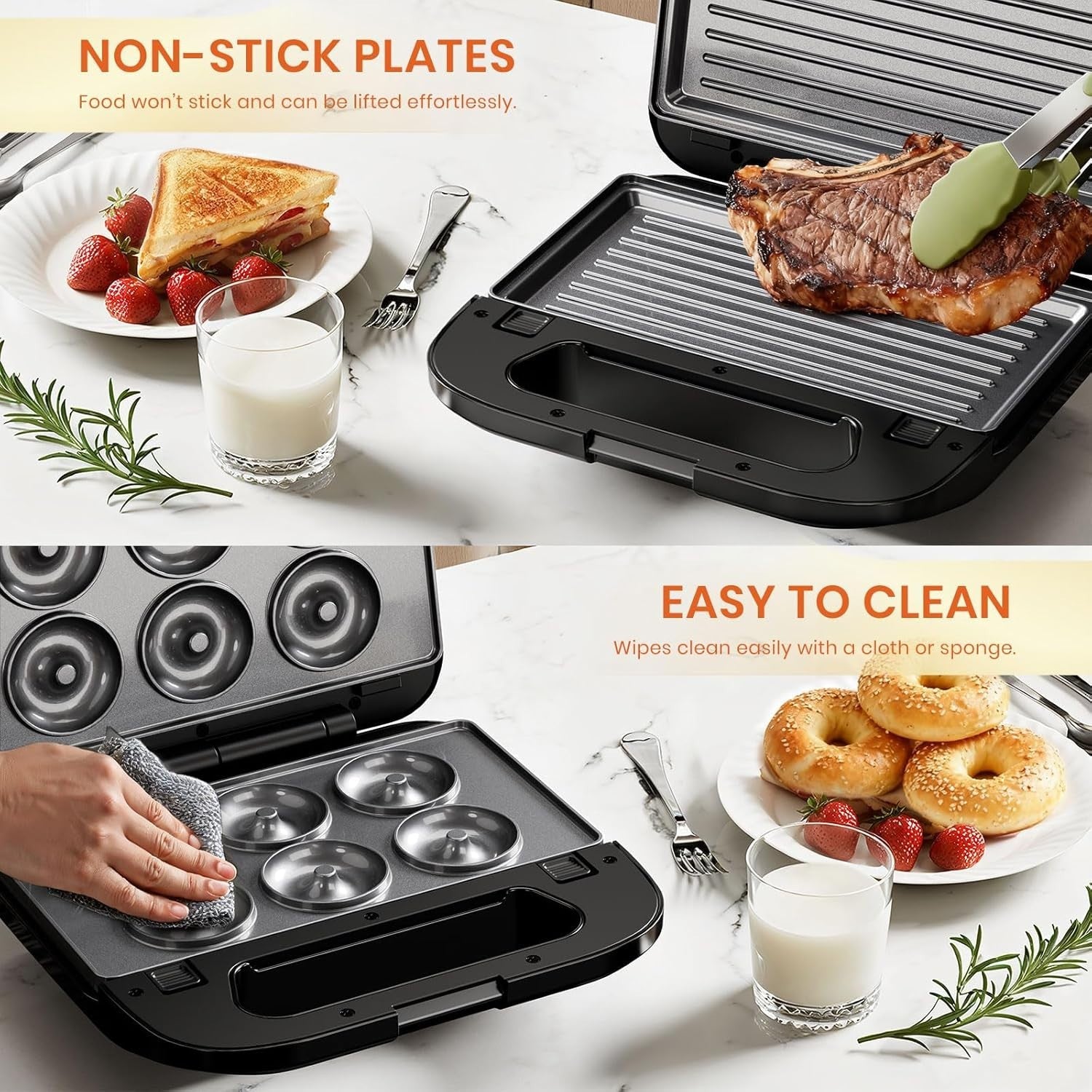 6-in-1 Sandwich Maker 37x38x17cm Non-Stick Plates Waffle Panini Donut Grill