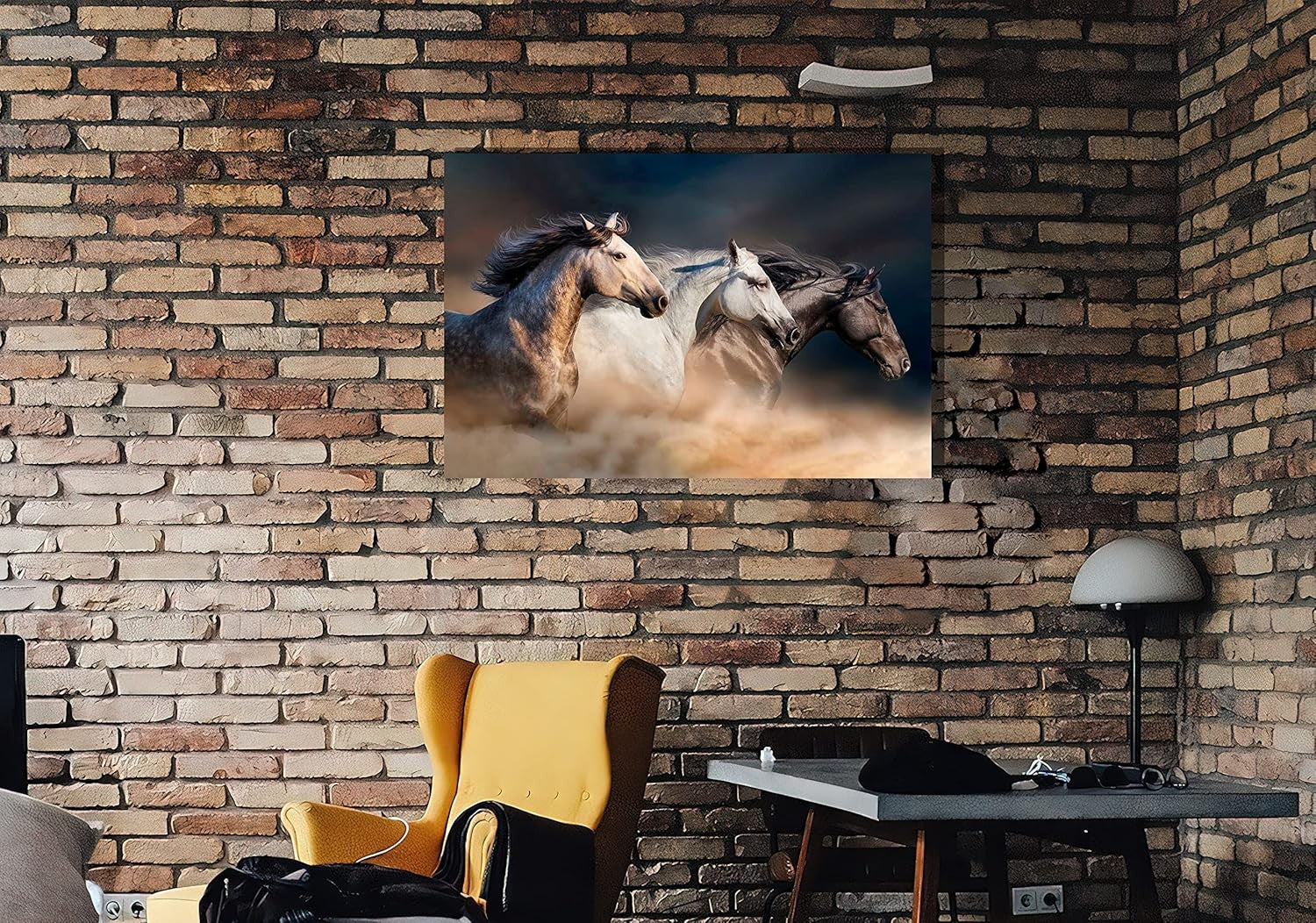 Horses in Fog Canvas Wall Art Framed Black White Horse Print 86x61cm Large