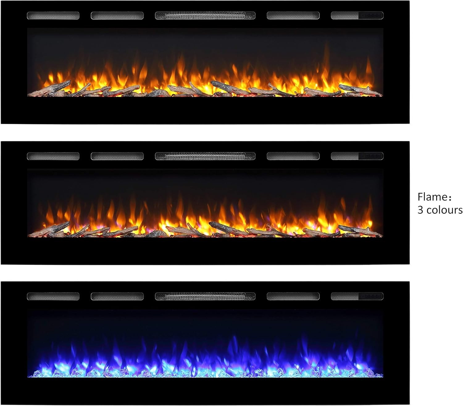 Programmable Recessed Electric Fireplace 68” | Remote, 3 Flame Modes, Timer