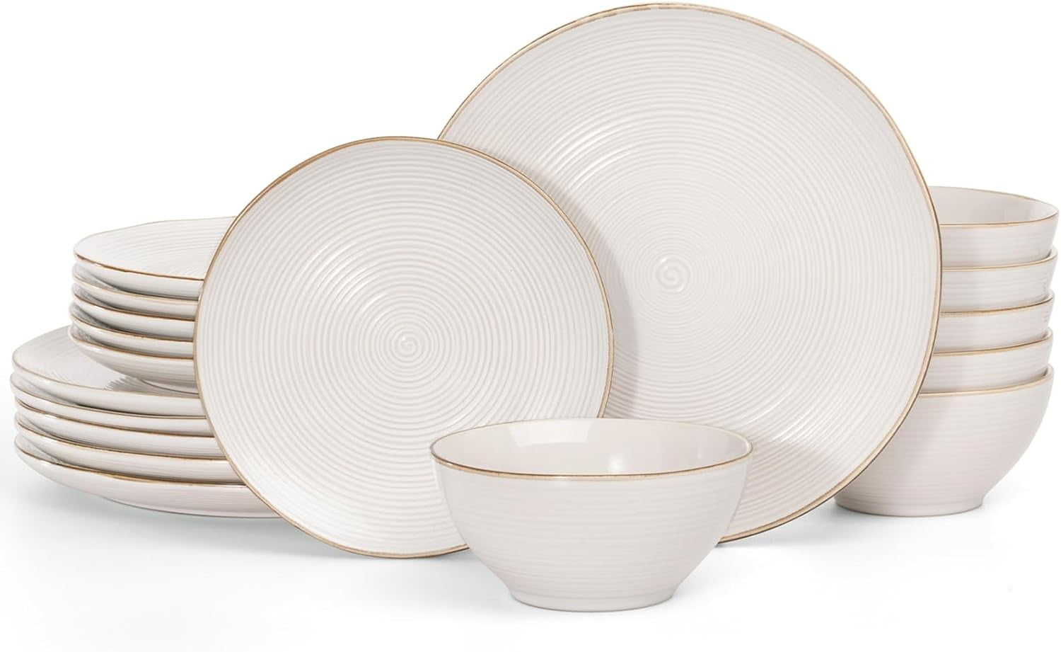 18pc Stoneware Dinner Set Swirl Plates Bowls Dishwasher Microwave Safe