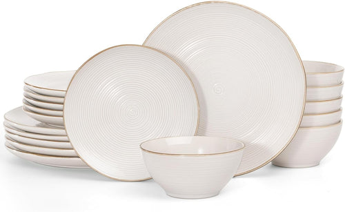 18pc Stoneware Dinner Set Swirl Plates Bowls Dishwasher Microwave Safe