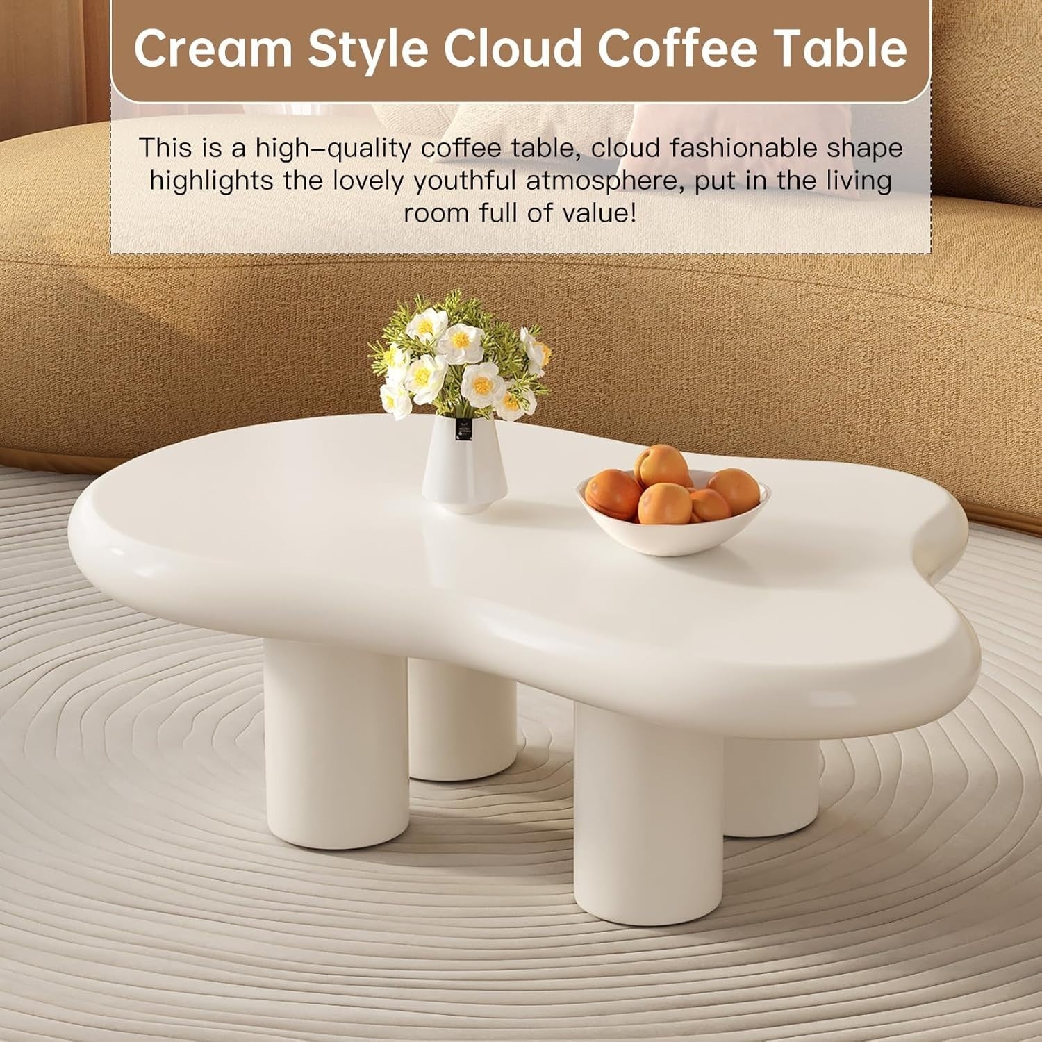 Modern Cloud Coffee Table Rounded Edges Durable Rubber Wood 72x117x40cm