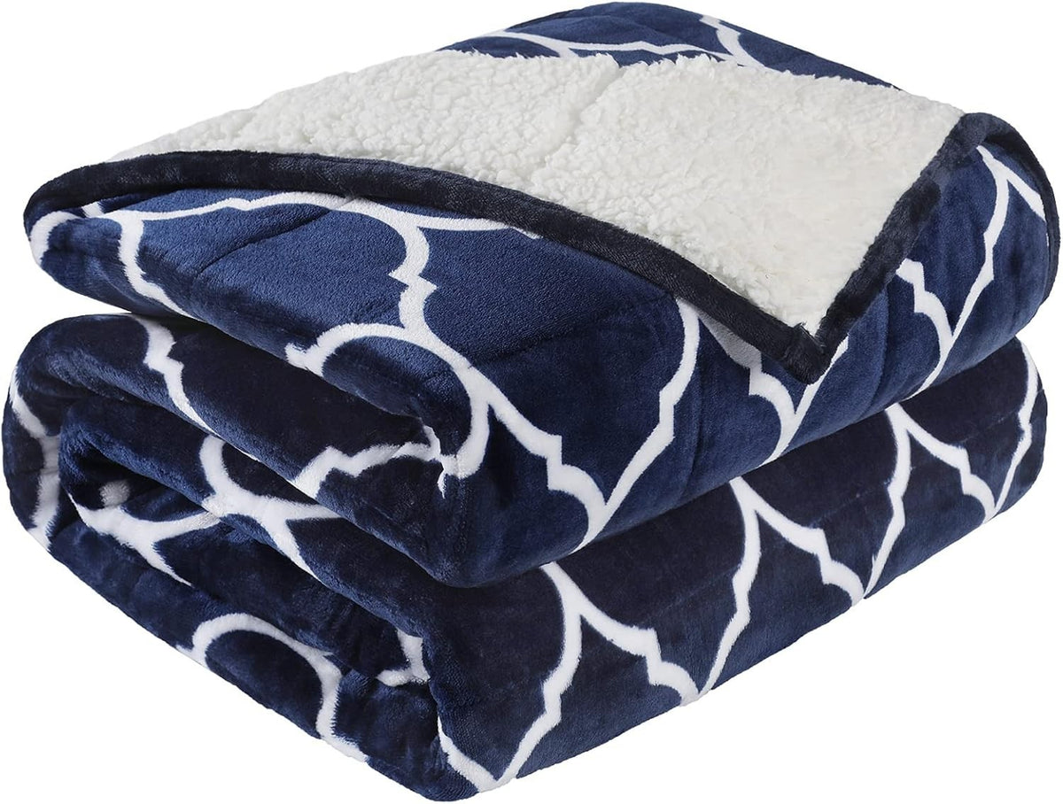 15lbs Sherpa Weighted Blanket 60x80" Queen Morocco Navy Blue