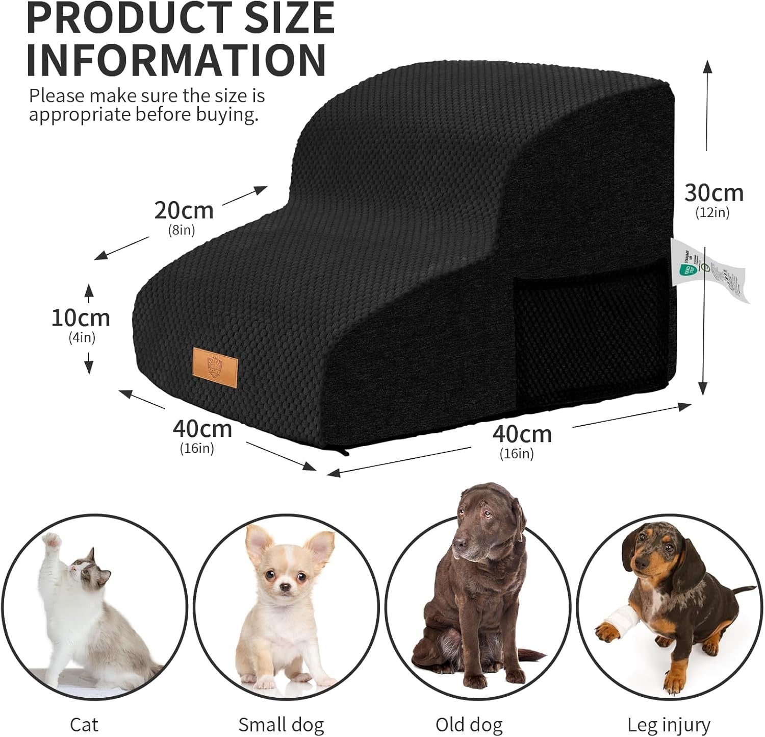 Black 2 Step Dog Ramp 30D Foam Non Slip 40x40x30cm