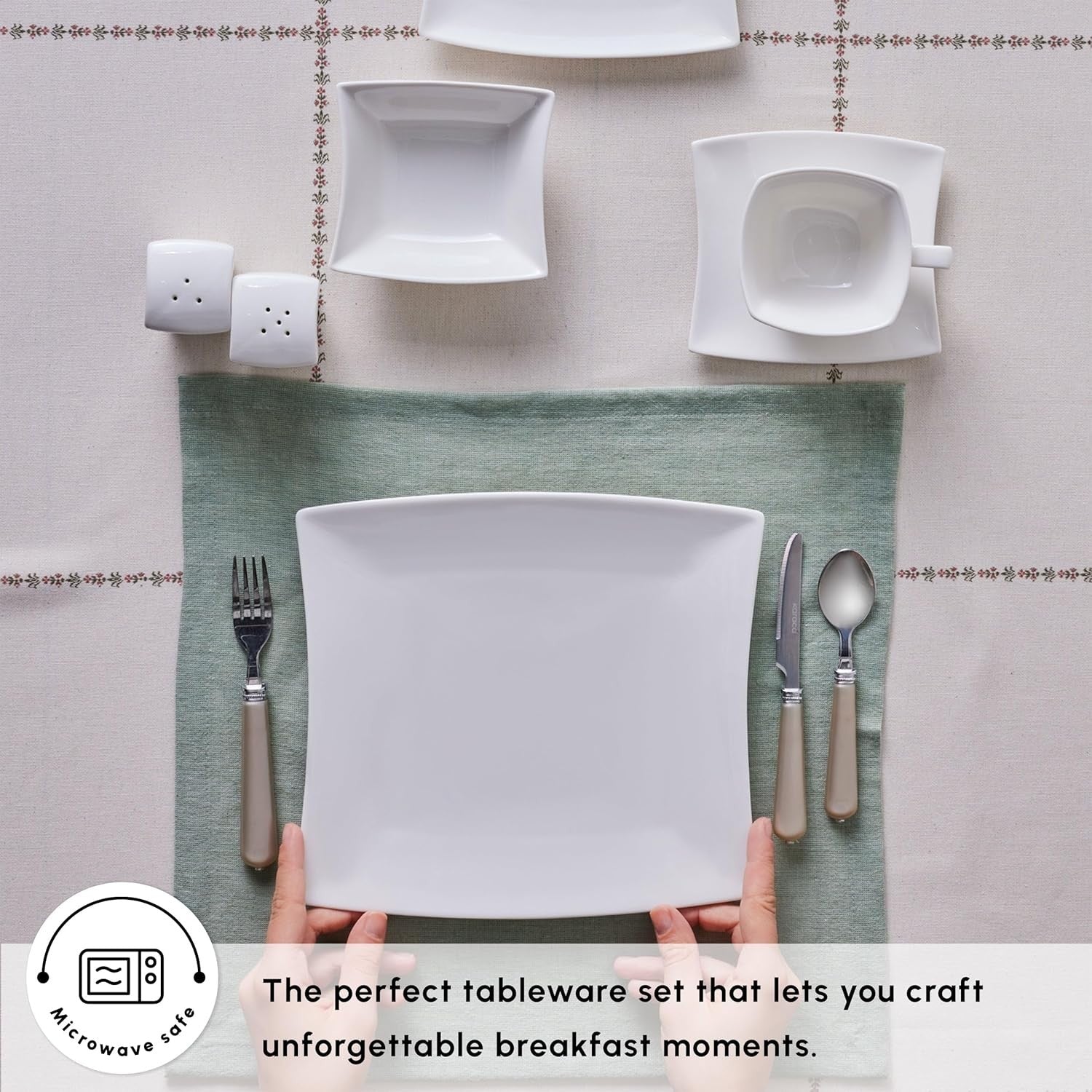 32 Piece White Porcelain Dinnerware Set Plates Cups Bowls Modern Tableware
