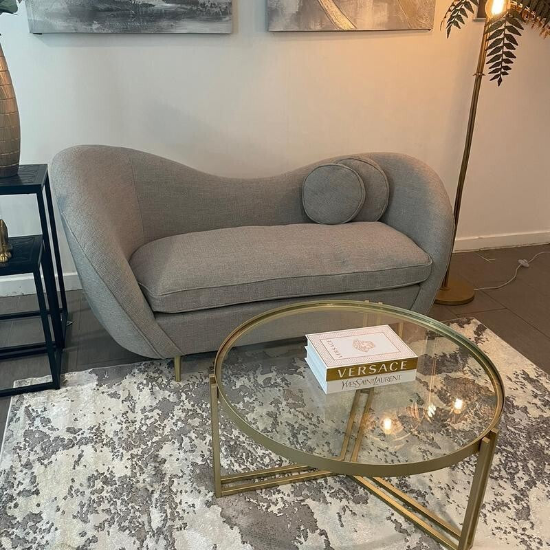 2 Seater Grey Accent Sofa Curved Back Modern Lounge Chair with Cushions