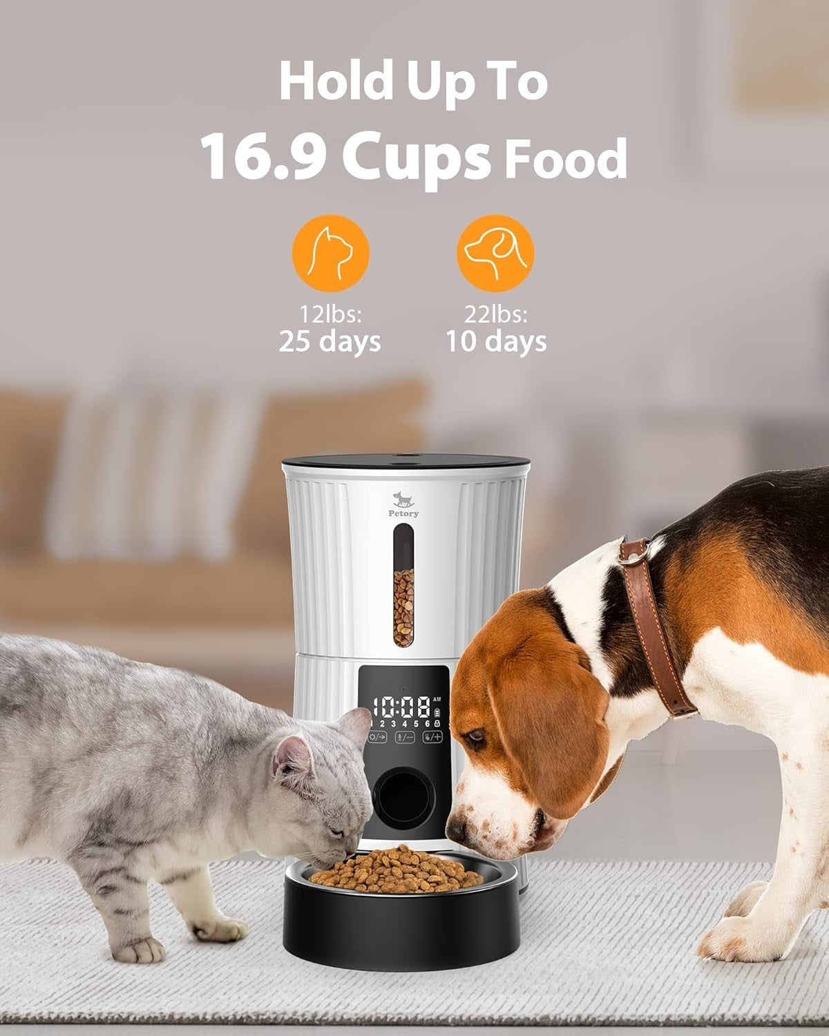4L Automatic Cat Feeder Rechargeable Timer Food Dispenser 6 Meals