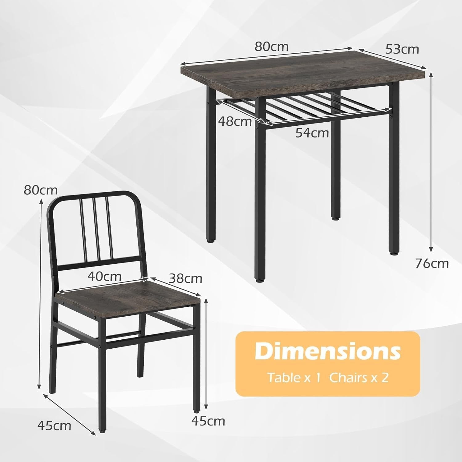 Rectangular 3-Piece Kitchen Dining Set with Storage Rack & Adjustable Feet