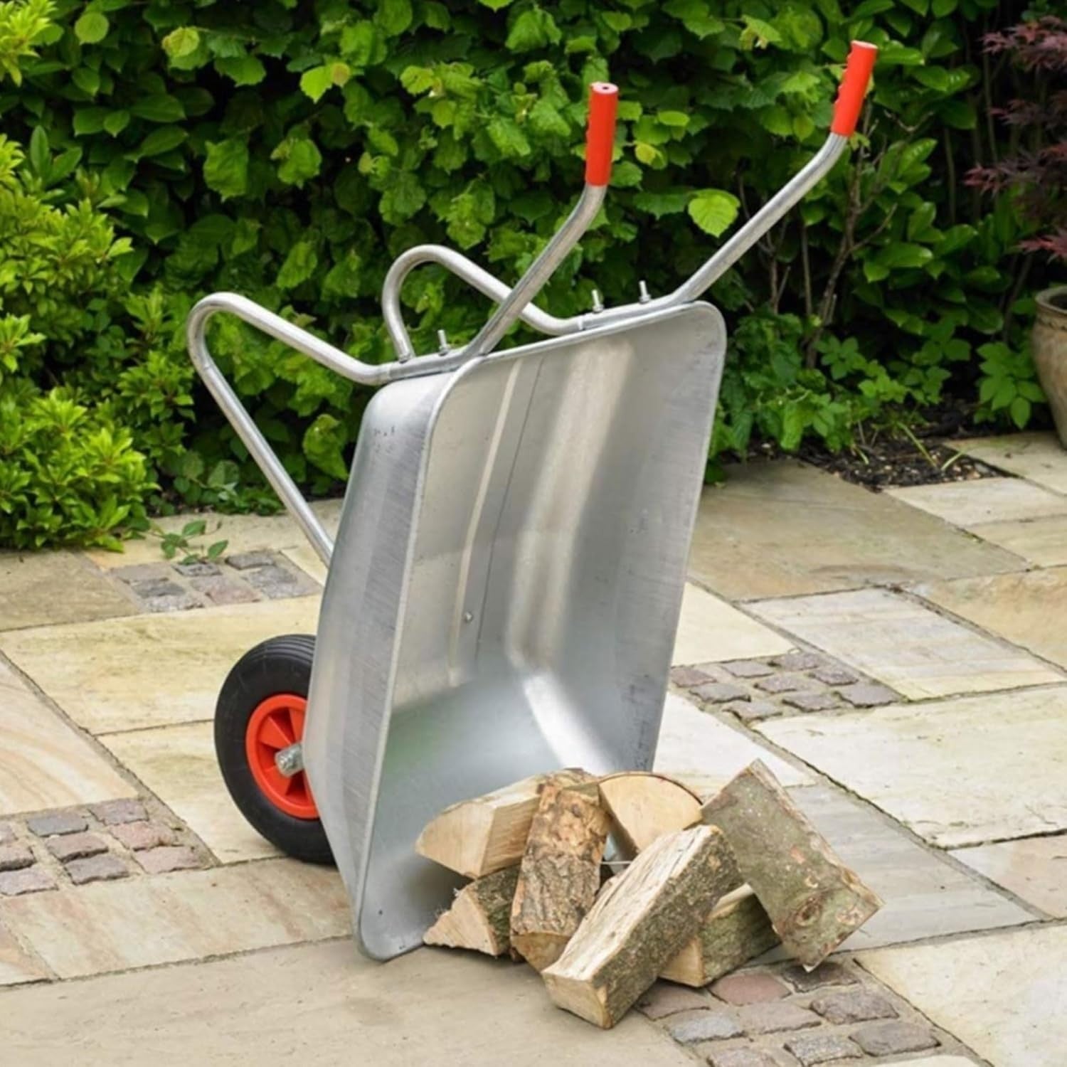 80L Garden Wheelbarrow – Galvanised Steel Tray w/ Pneumatic Tyre for Yard Work