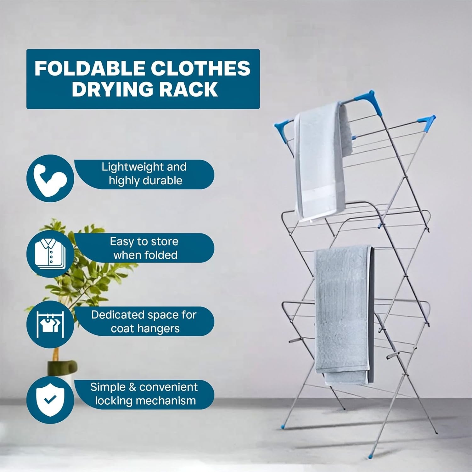 3 Tier Clothes Airer Folding Laundry Drying Rack Non Slip Space Saving