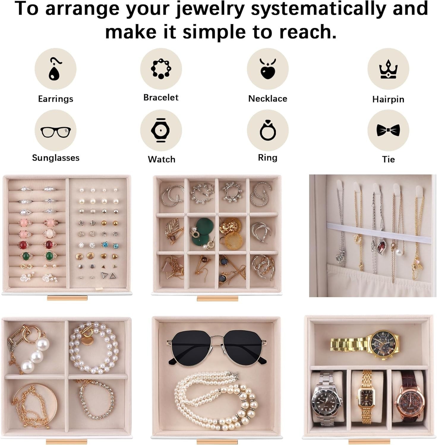White PU Leather Jewellery Organizer Box 5 Layer Drawer Storage Case
