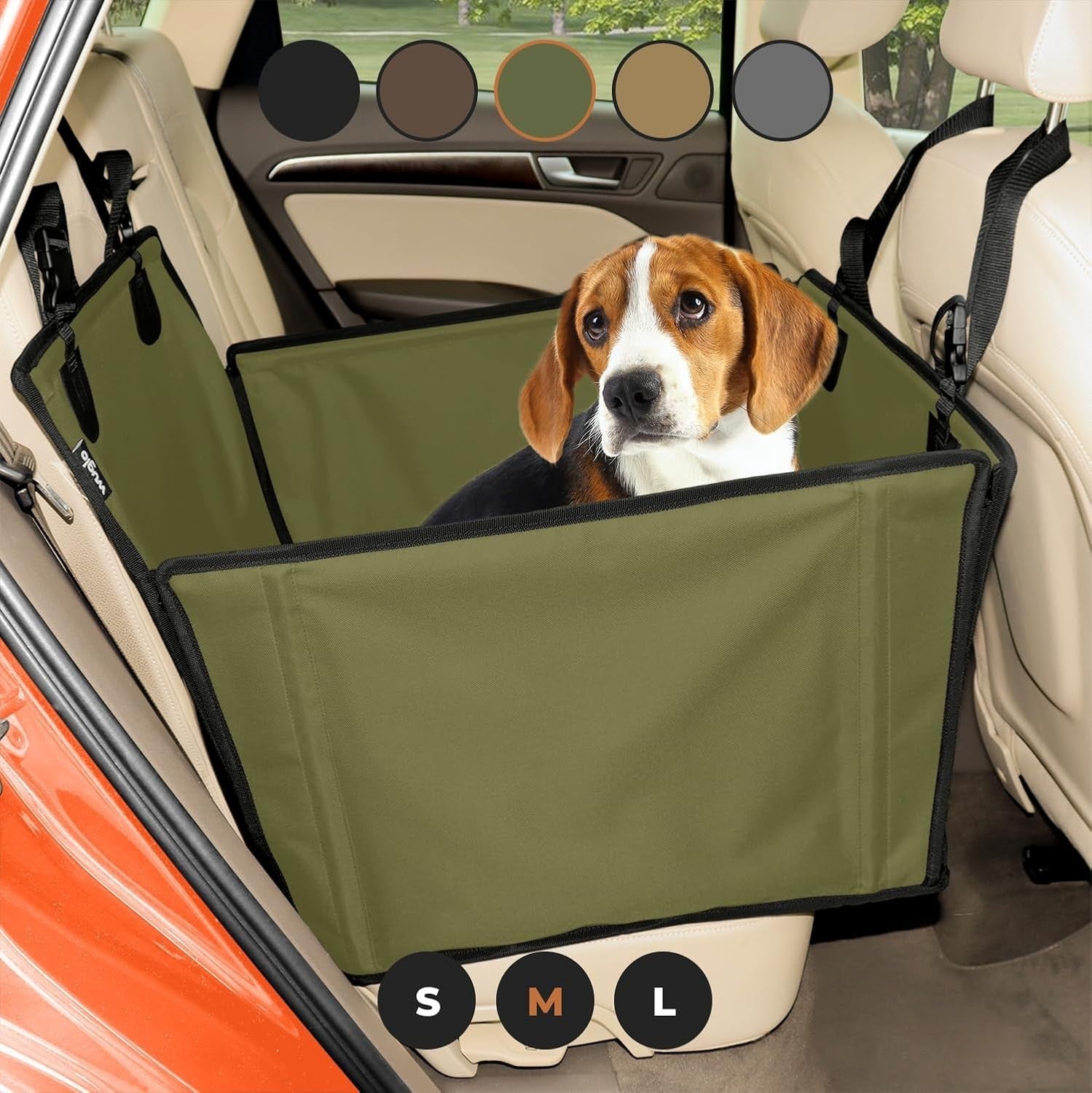 Extra Stable Dog Car Seat Waterproof Travel Bed Safety Belt Khaki