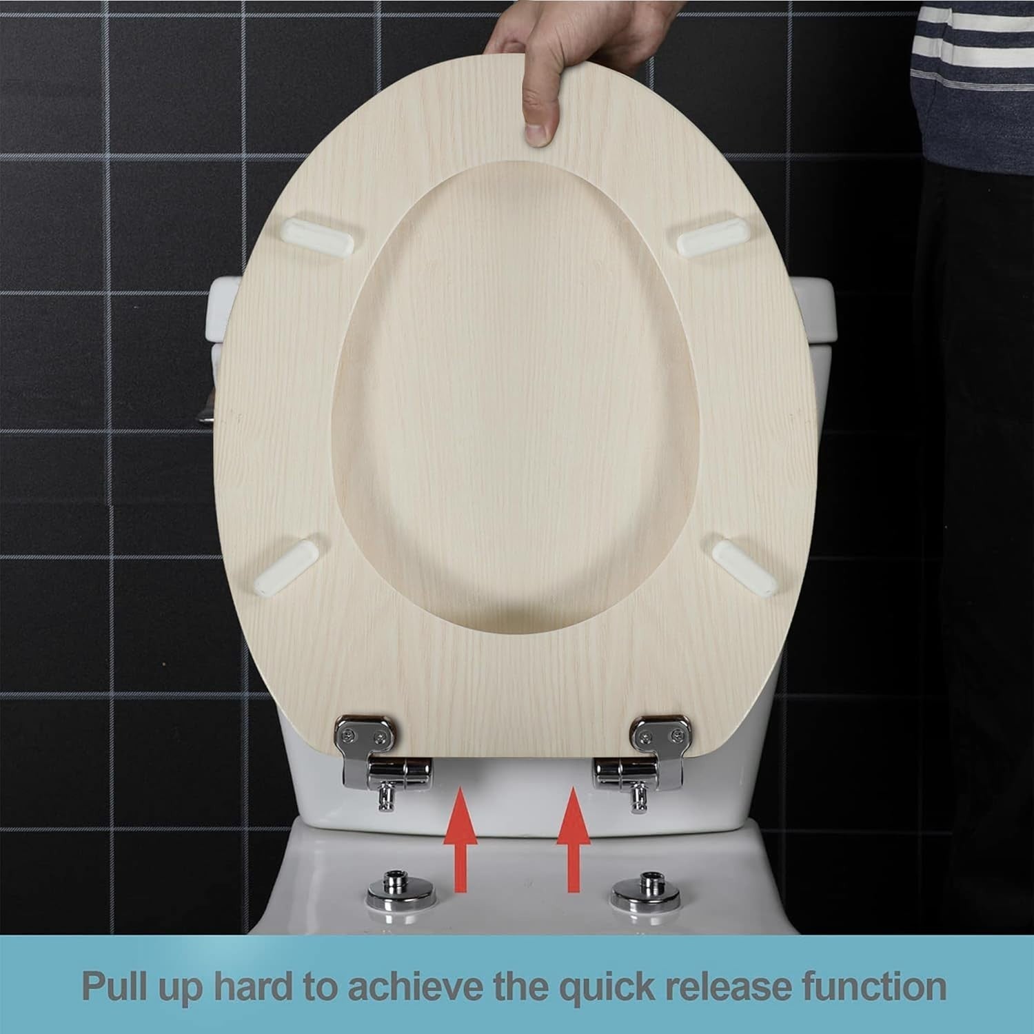 Wooden Toilet Seat Soft Close Quick Release Oval Creamy White Oak 45x37cm
