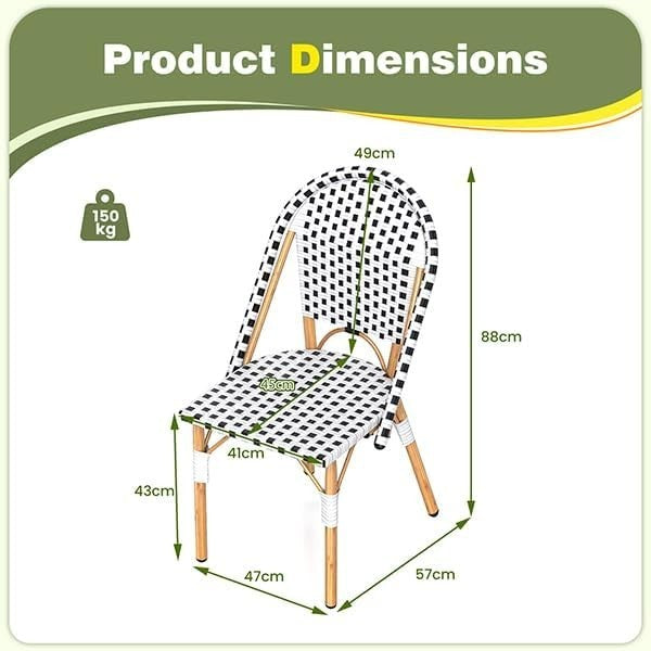 Outdoor Rattan Bistro Chairs Set of 2 Metal Frame Patio Garden Dining Seats