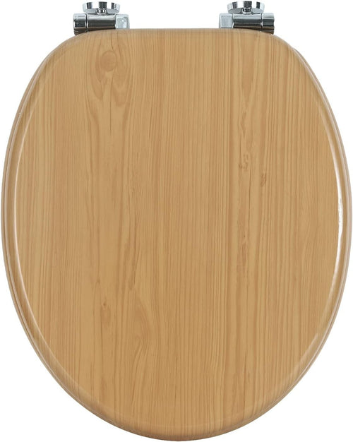 Wooden Toilet Seat Soft Close Maple MDF Heavy Duty Standard WC 43.8x37.8cm