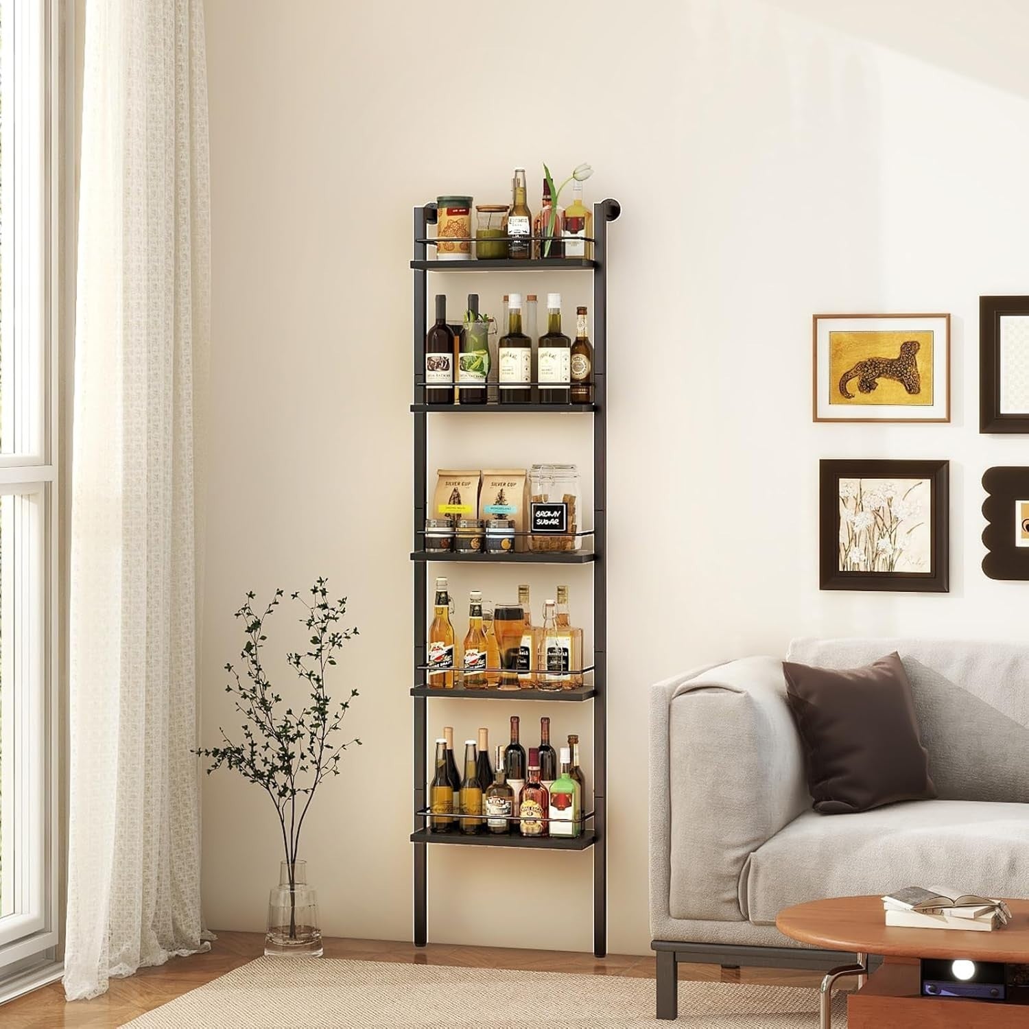 5-Tier Tall Wine Rack Bottle Storage Shelf Wall Mounted Freestanding Bar
