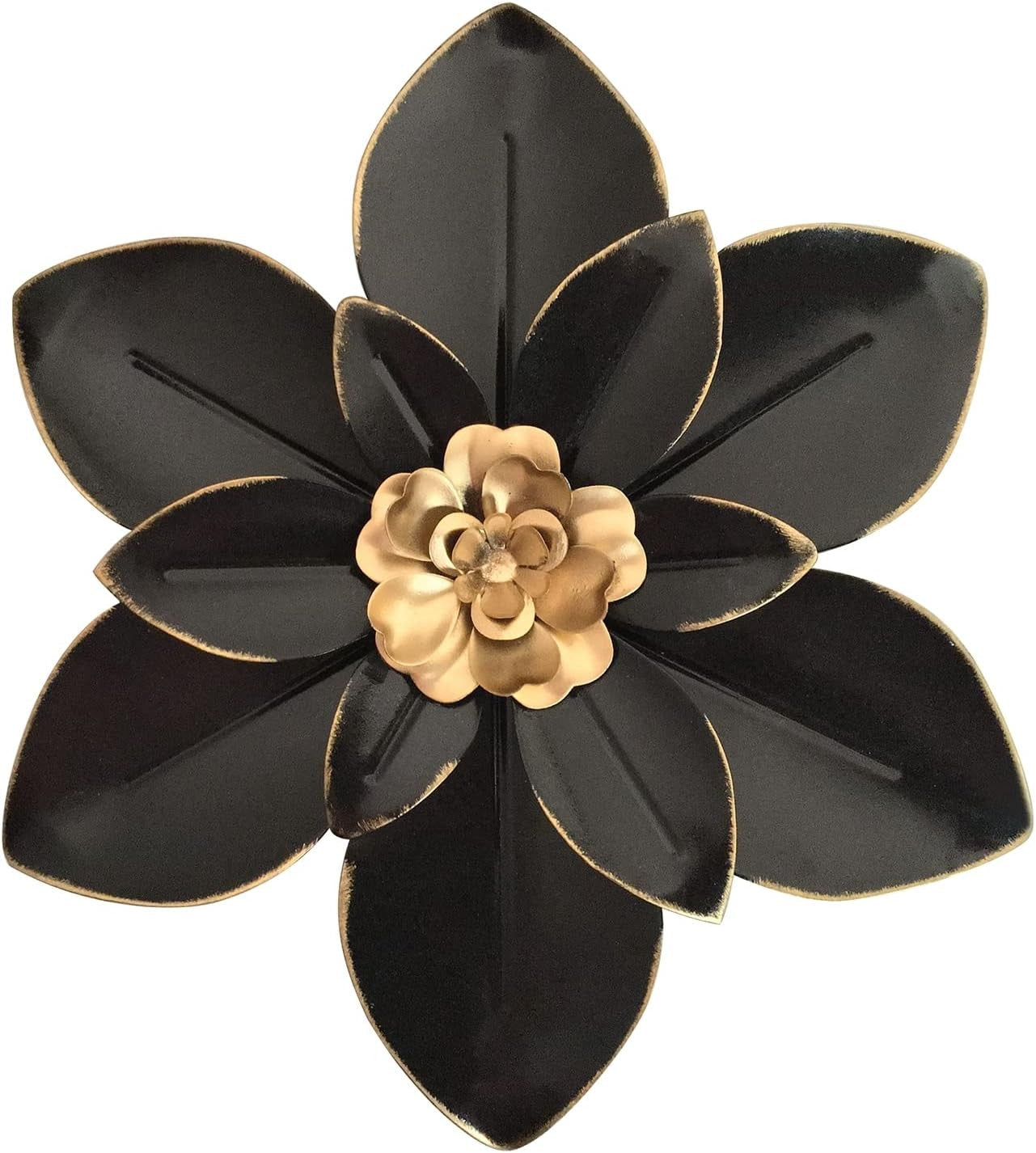 Metal Flower Wall Art 10in Rustic Black Gold Floral Decor