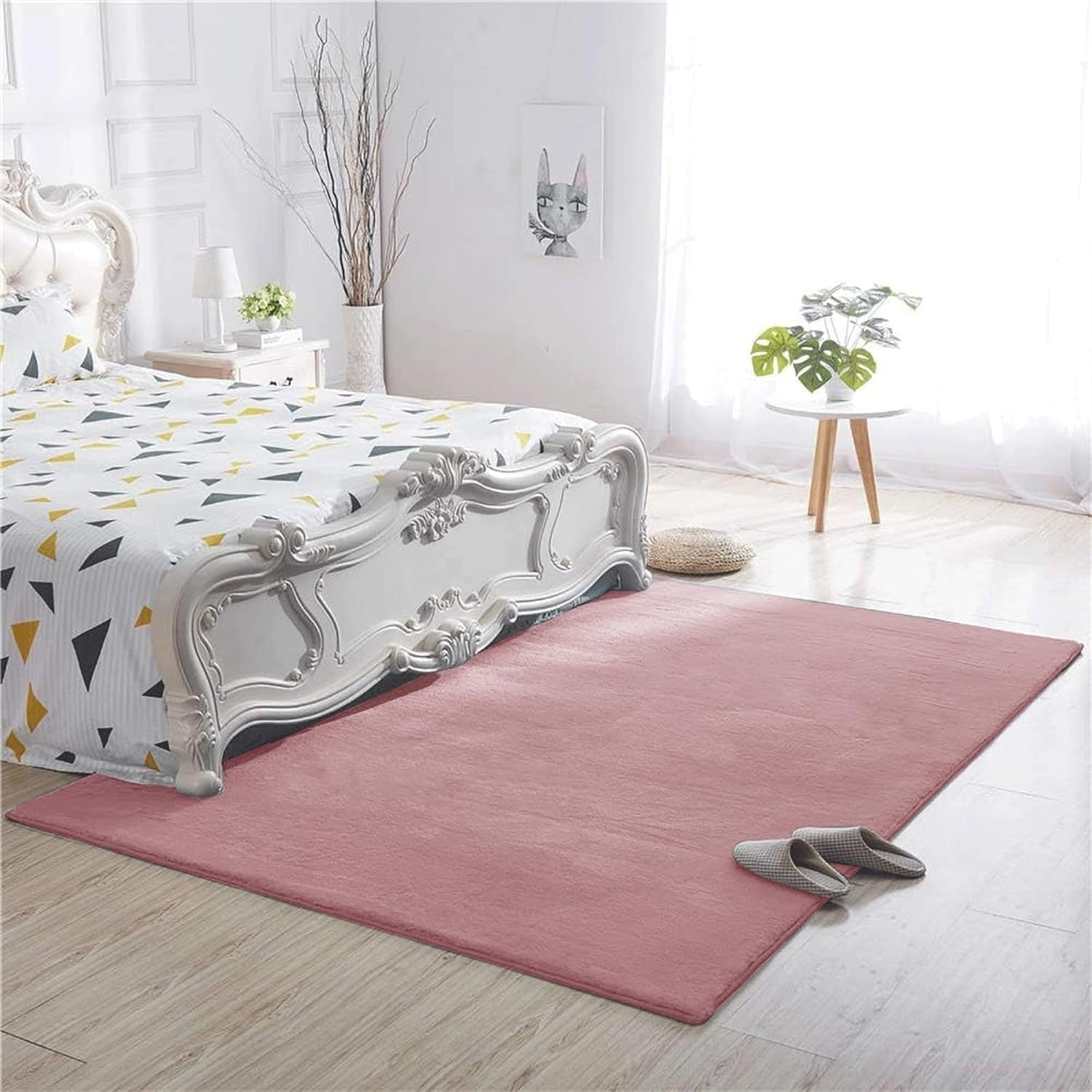 Fluffy Pink Faux Fur Rug Soft Washable Bedroom Living Room Carpet 120x170cm