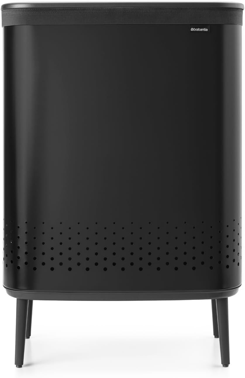Modern 90L Laundry Bin with Lid, 2 Compartments, Hygienic Quick-Drop Opening