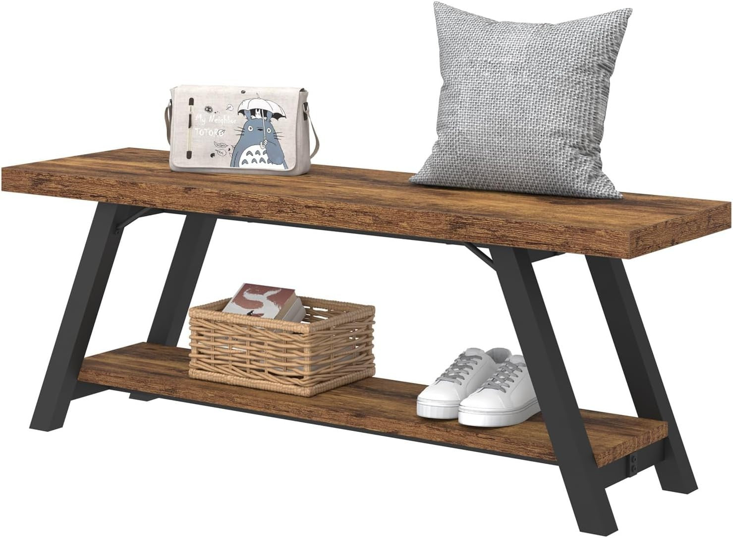 Rustic Industrial Wood Metal Entryway Bench Shoe Rack Seat Hallway Bedroom 47in