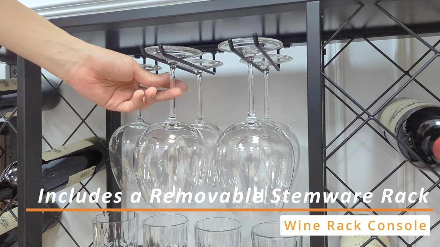 34 Bottle Wine Rack with Glass Top Table Shelf Metal Free Standing Storage Bar