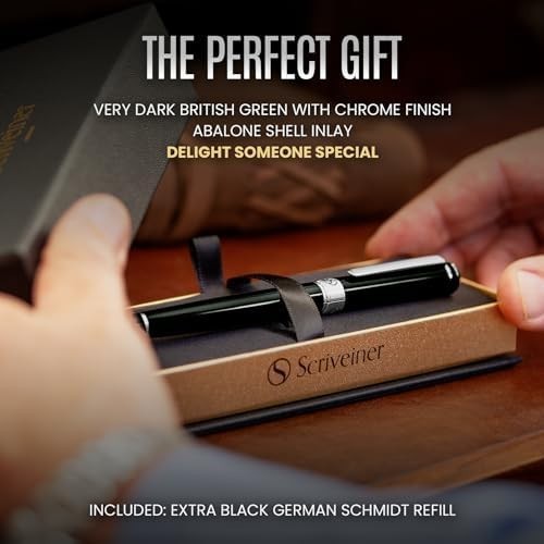 Luxury Rollerball Pen Dark Black Green Chrome Medium Gift