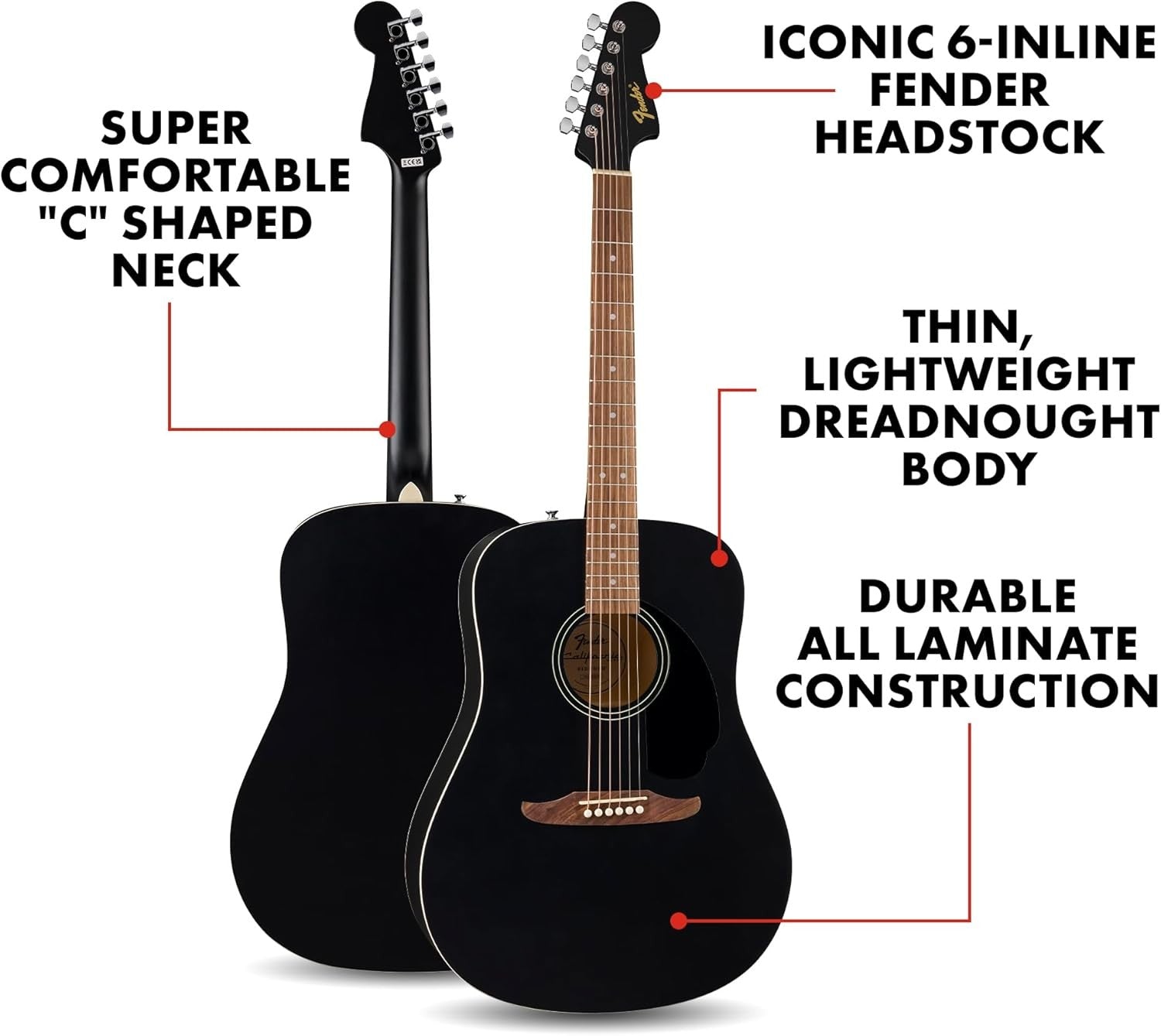 Dreadnought Acoustic Guitar Spruce Top Black Full Size