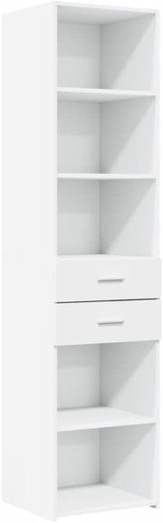 White Tall Storage Cabinet 45x42.5x185cm – Slim Bookcase with Drawers