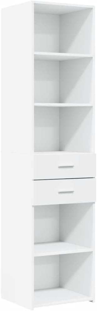 White Tall Storage Cabinet 45x42.5x185cm – Slim Bookcase with Drawers