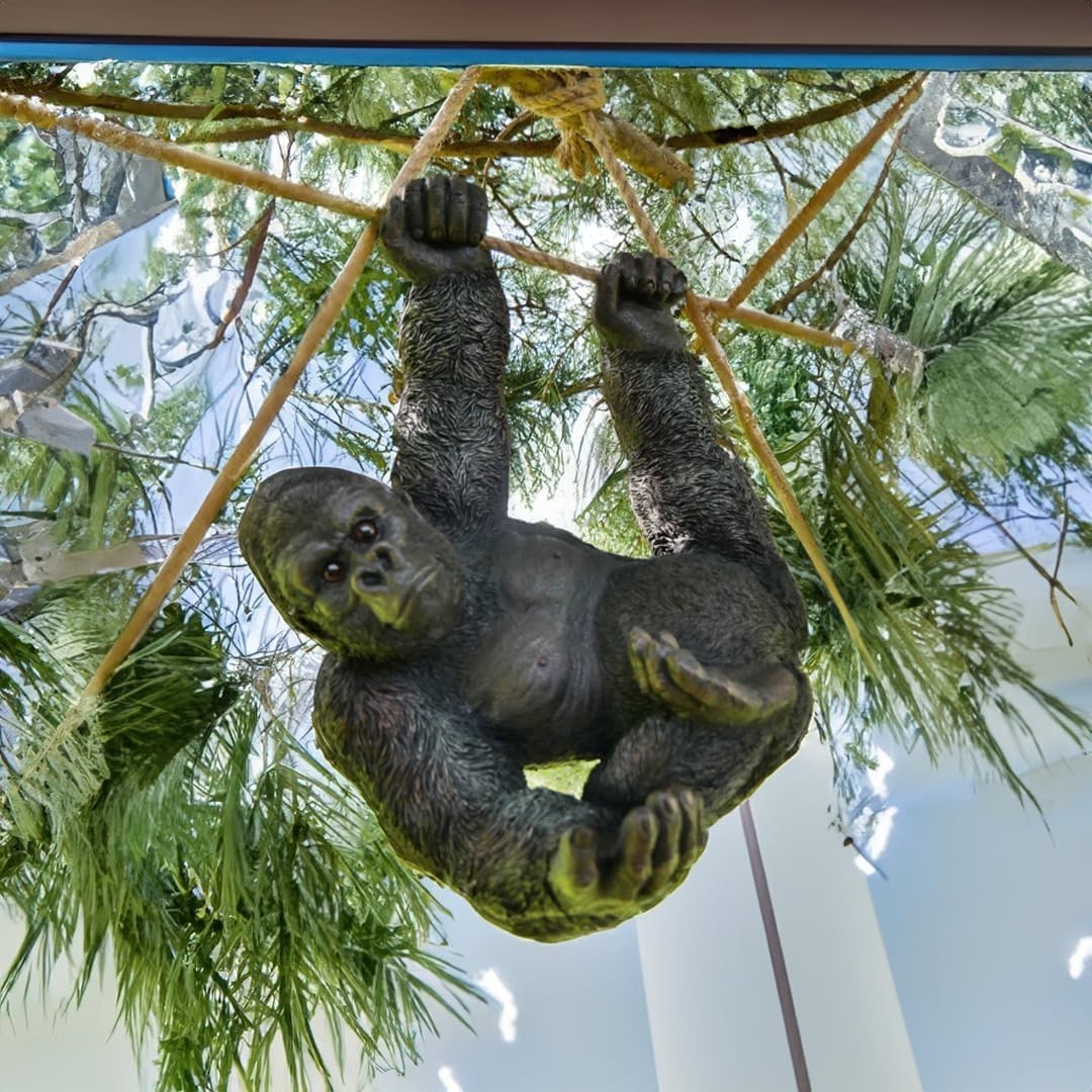 Hanging Gorilla Garden Ornament | Large Resin Outdoor Statue Tree Swing Decor