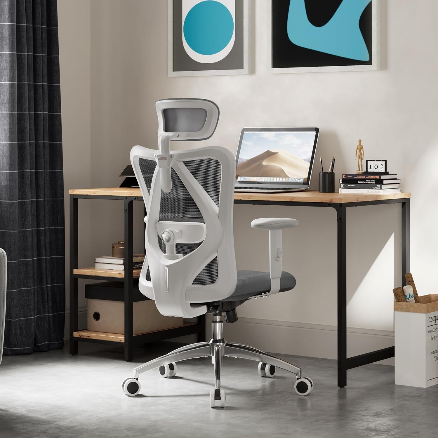 Ergonomic Mesh Office Chair Desk Seat Adjustable Back Headrest Home Grey