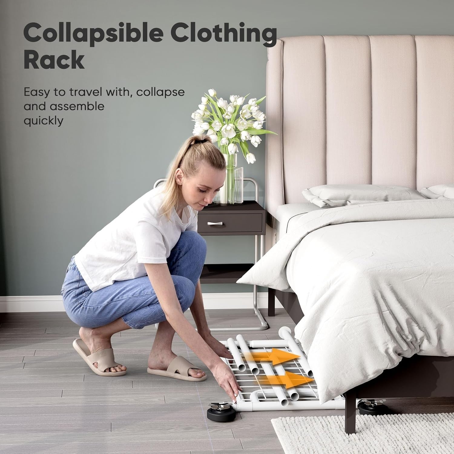 238KG Heavy Duty Extendable Clothes Rail with Wheels – White