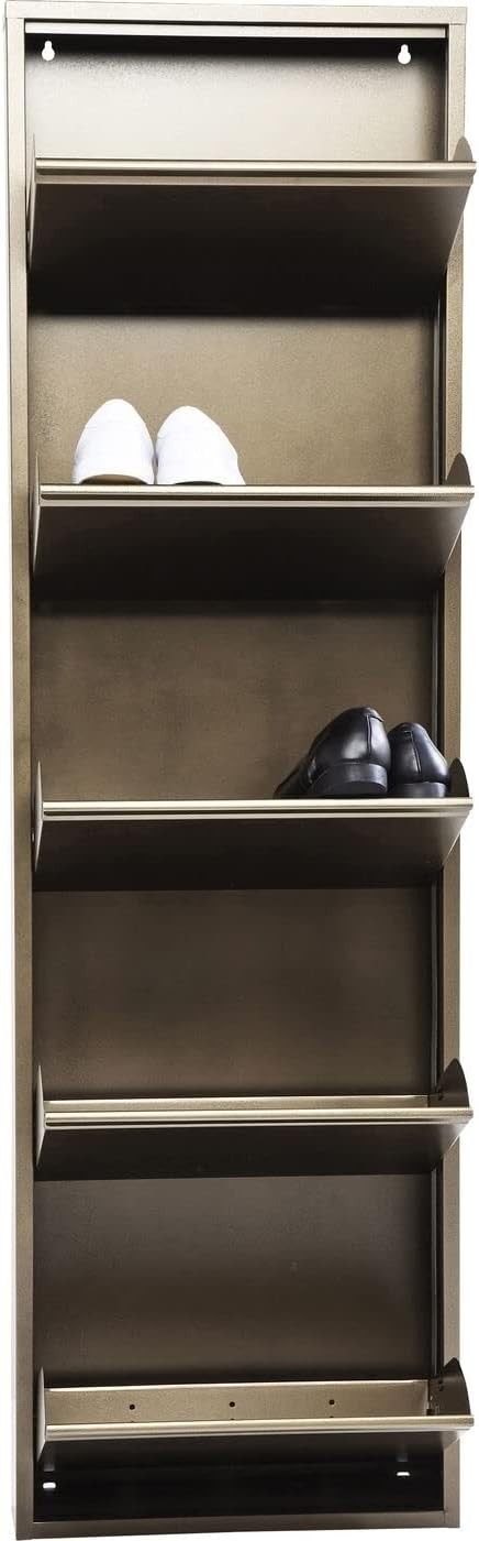 Slim 5-Drawer Shoe Cabinet Bronze– Space-Saving Metal Tilt Rack 170x50x15cm