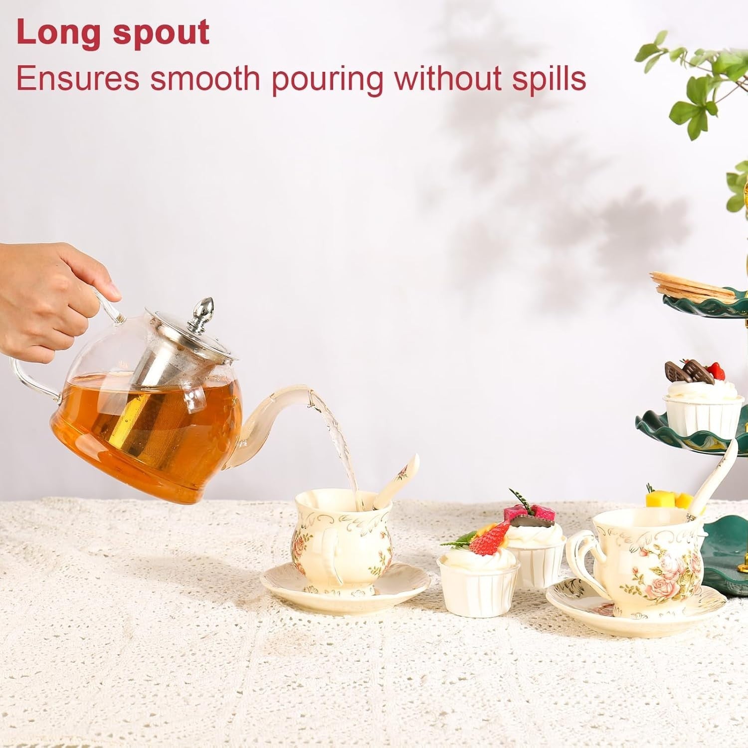 Glass Teapot with Infuser 1200ml Loose Leaf Tea Maker Stainless Steel