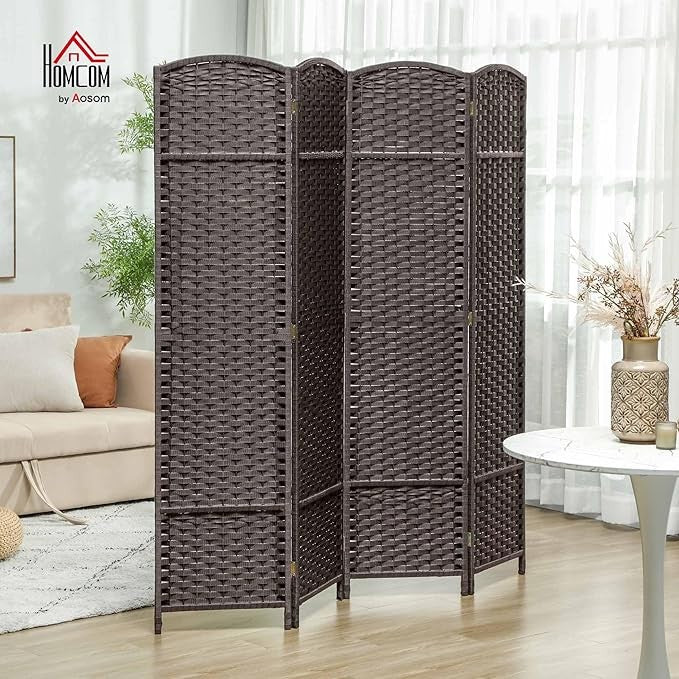 Brown 4 Panel Folding Room Divider – Freestanding Privacy Screen for Bedroom,