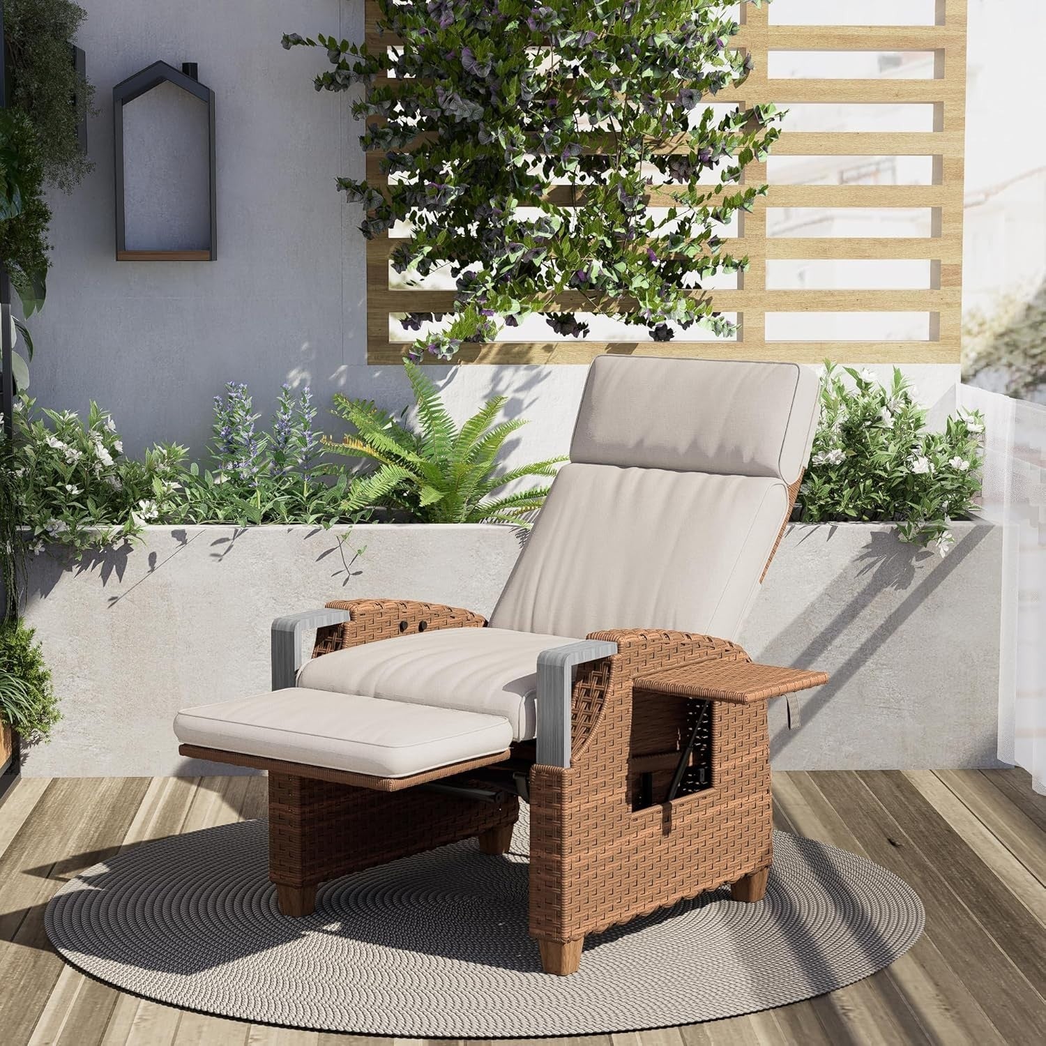 Rattan Recliner Sun Lounger Chair with Side Table Garden Patio Armchair