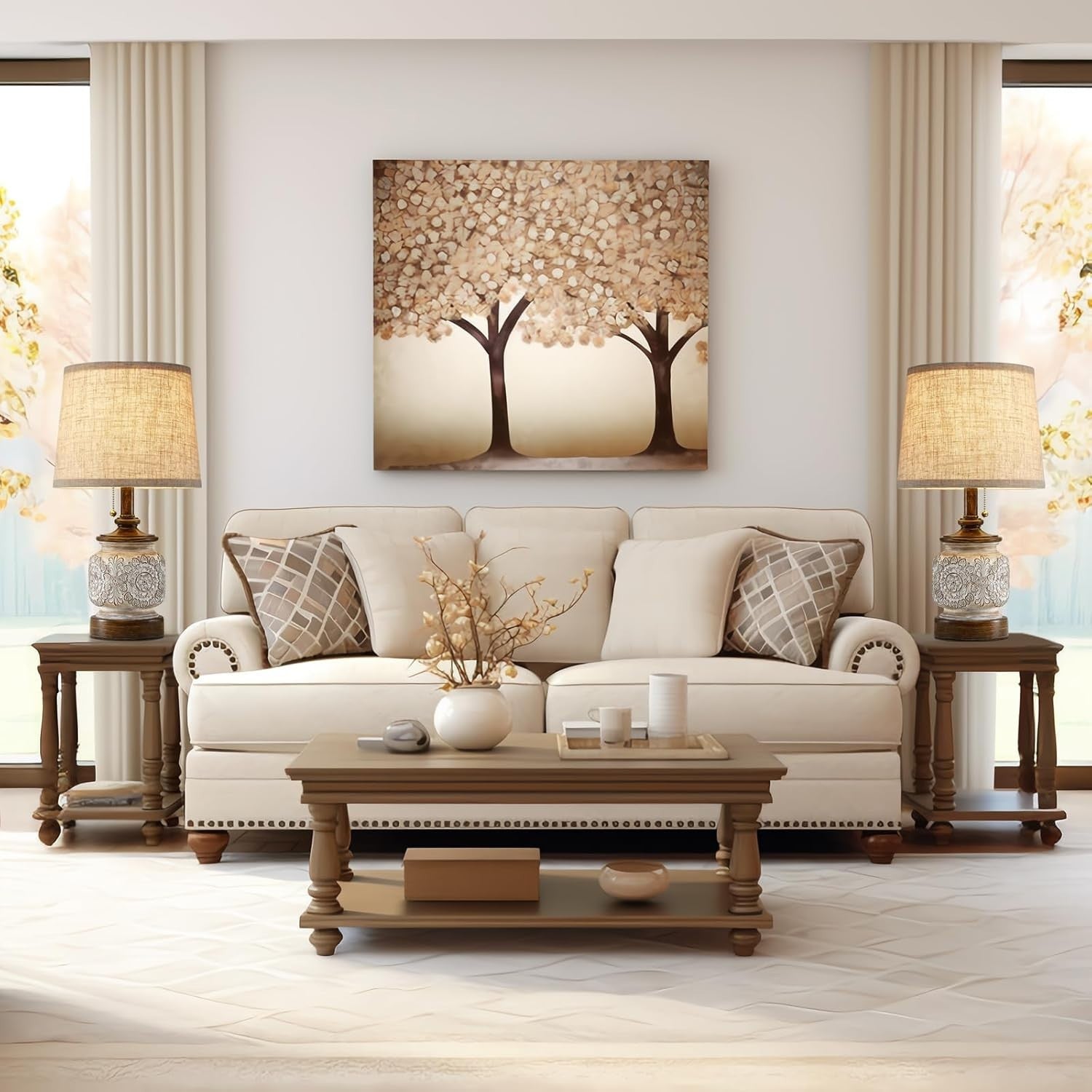 Farmhouse Rustic Table Lamps Set of 2 with USB Ports for Bedroom Living