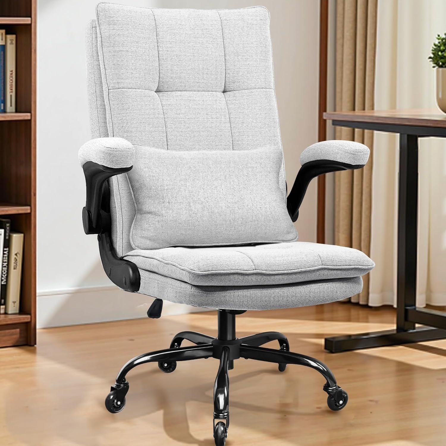 Ergonomic Office Chair Adjustable Lumbar Support Flip-Up Armrests Swivel Desk Se