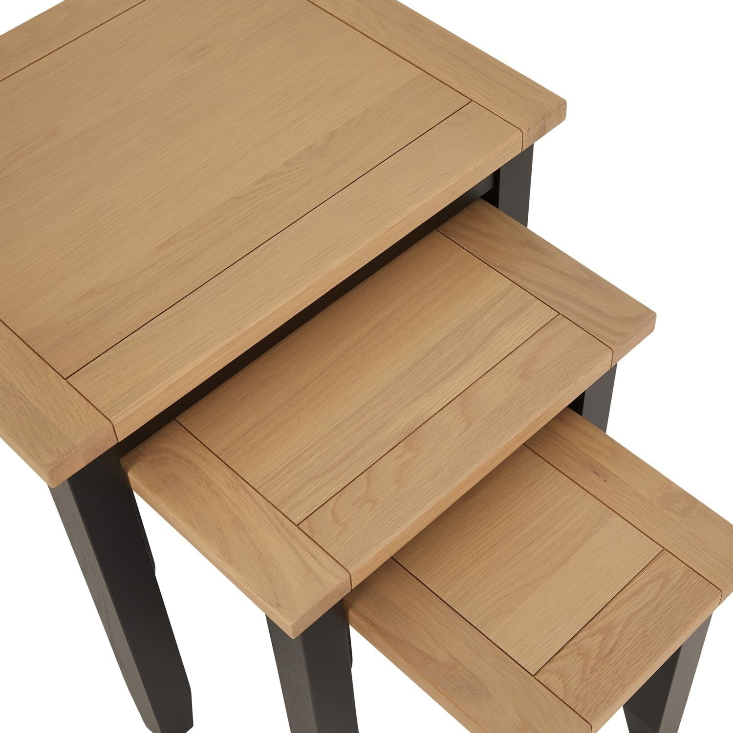 Space Saving Nesting Coffee Table Black Oak Wood Storage Rectangular 45cm