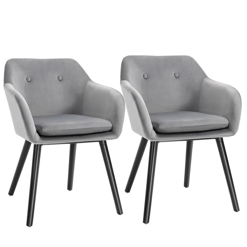 2x Grey Velvet Dining Chairs Padded Seat Armchairs for Lounge Kitchen