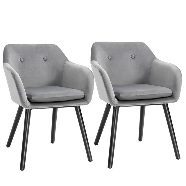 2x Grey Velvet Dining Chairs Padded Seat Armchairs for Lounge Kitchen