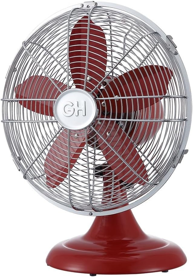 12" Retro Metal Table Fan – 3-Speed Tilt Oscillating Air Circulator Crimson Red