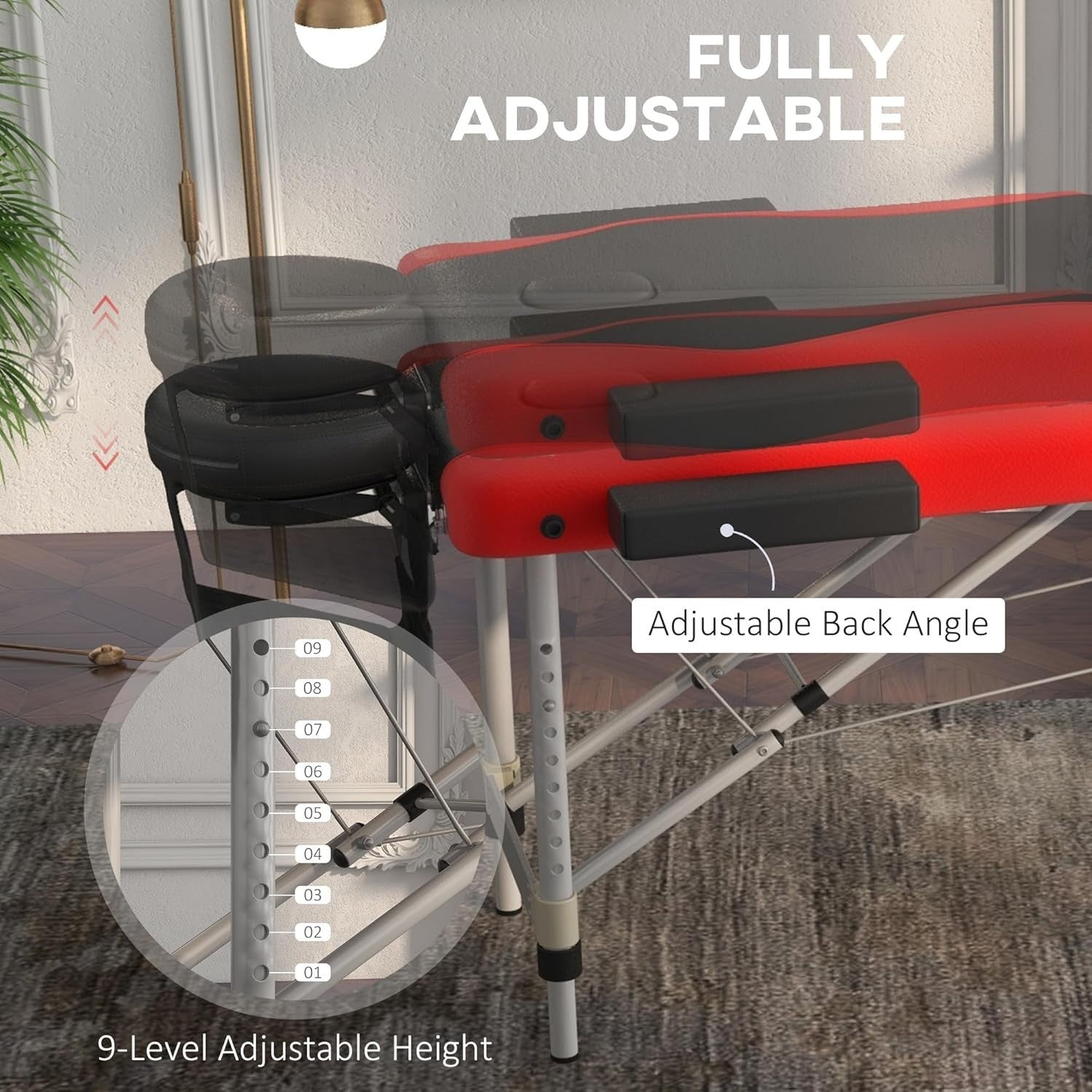 Portable Massage Table 3-Section Foldable Aluminium Beauty Bed w/ Bag Red Black