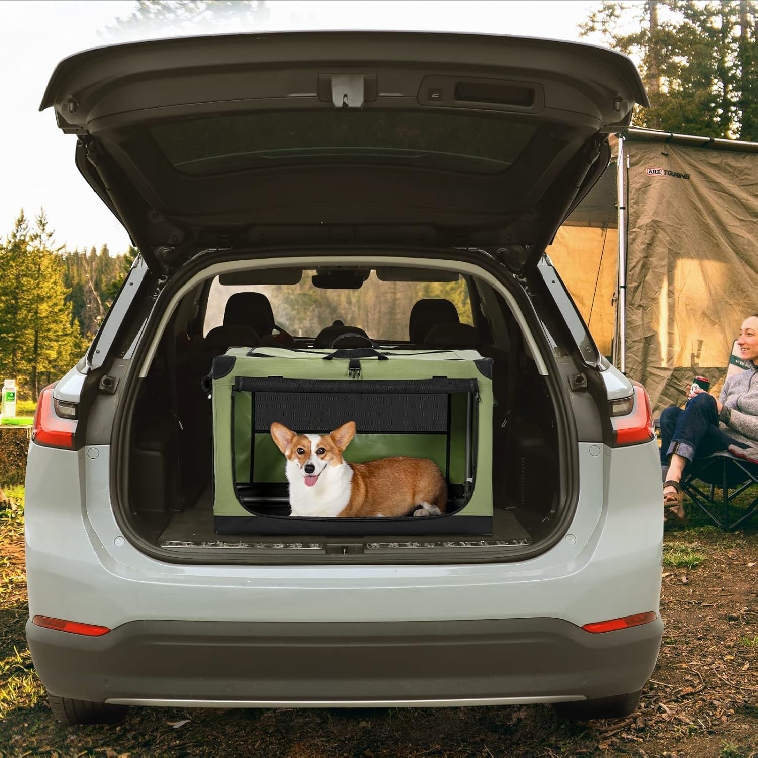 Petsfit Foldable Soft Dog Crate with Dual Lockable Doors, Travel-Ready