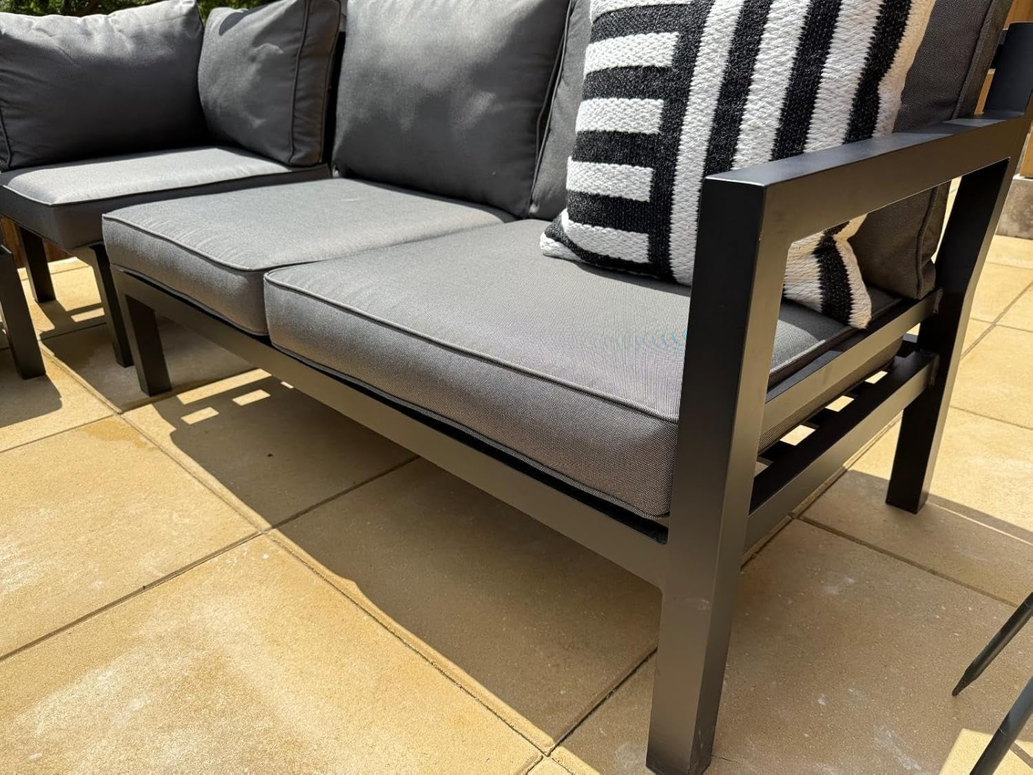 Corner Garden Sofa Set with Fire Pit Table Outdoor Aluminium Lounge Set