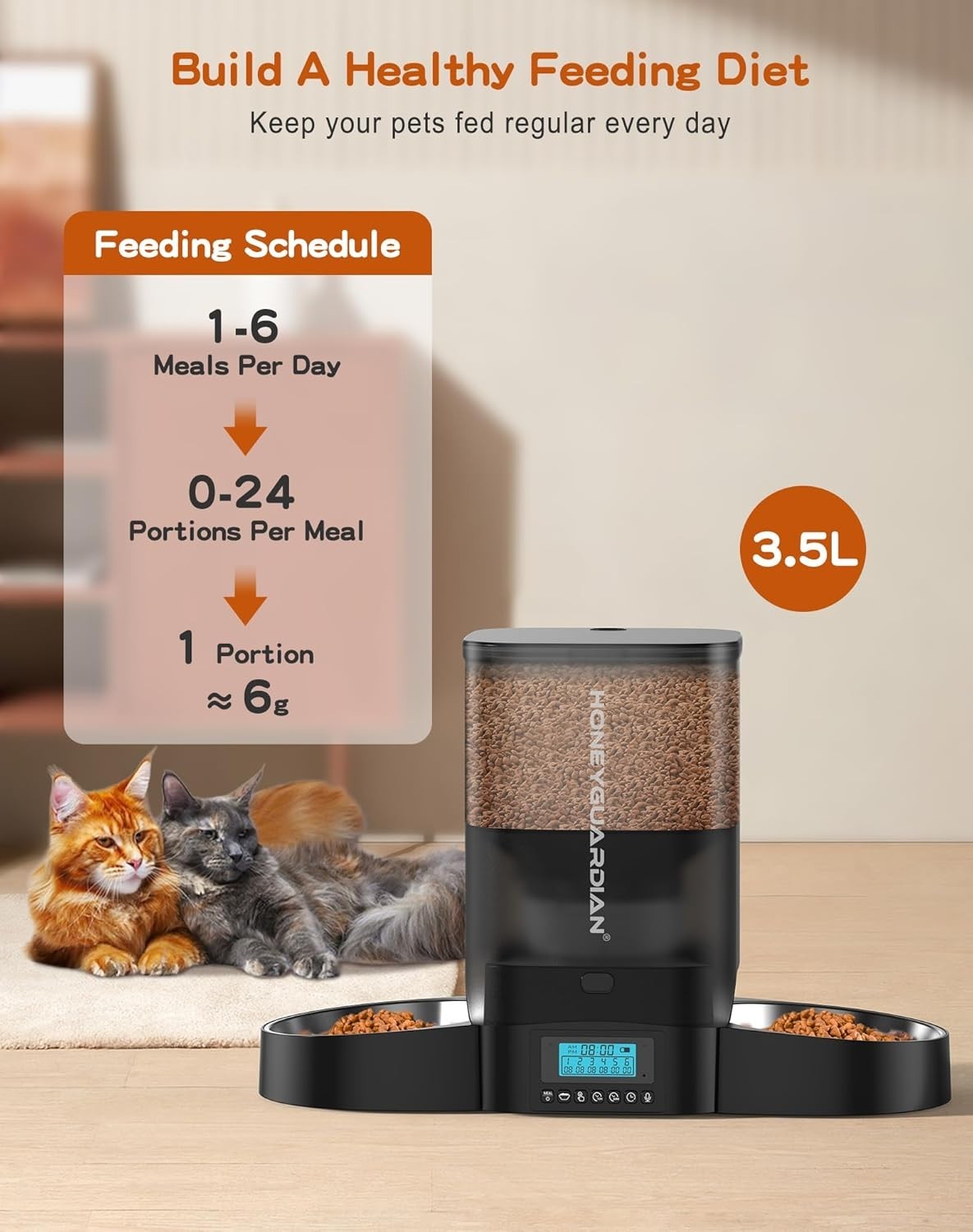 Automatic Cat Feeder for 2 Cats 3.5L Dual Bowl Timer Food Dispenser
