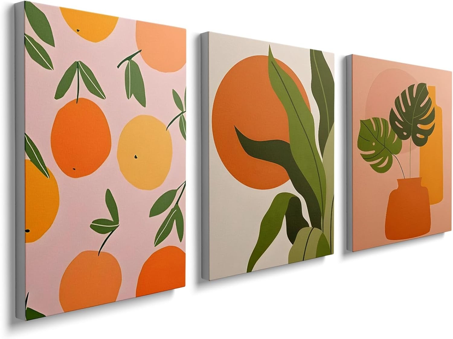 Boho Botanical Wall Art Set of 3 Framed Canvas 12x16in