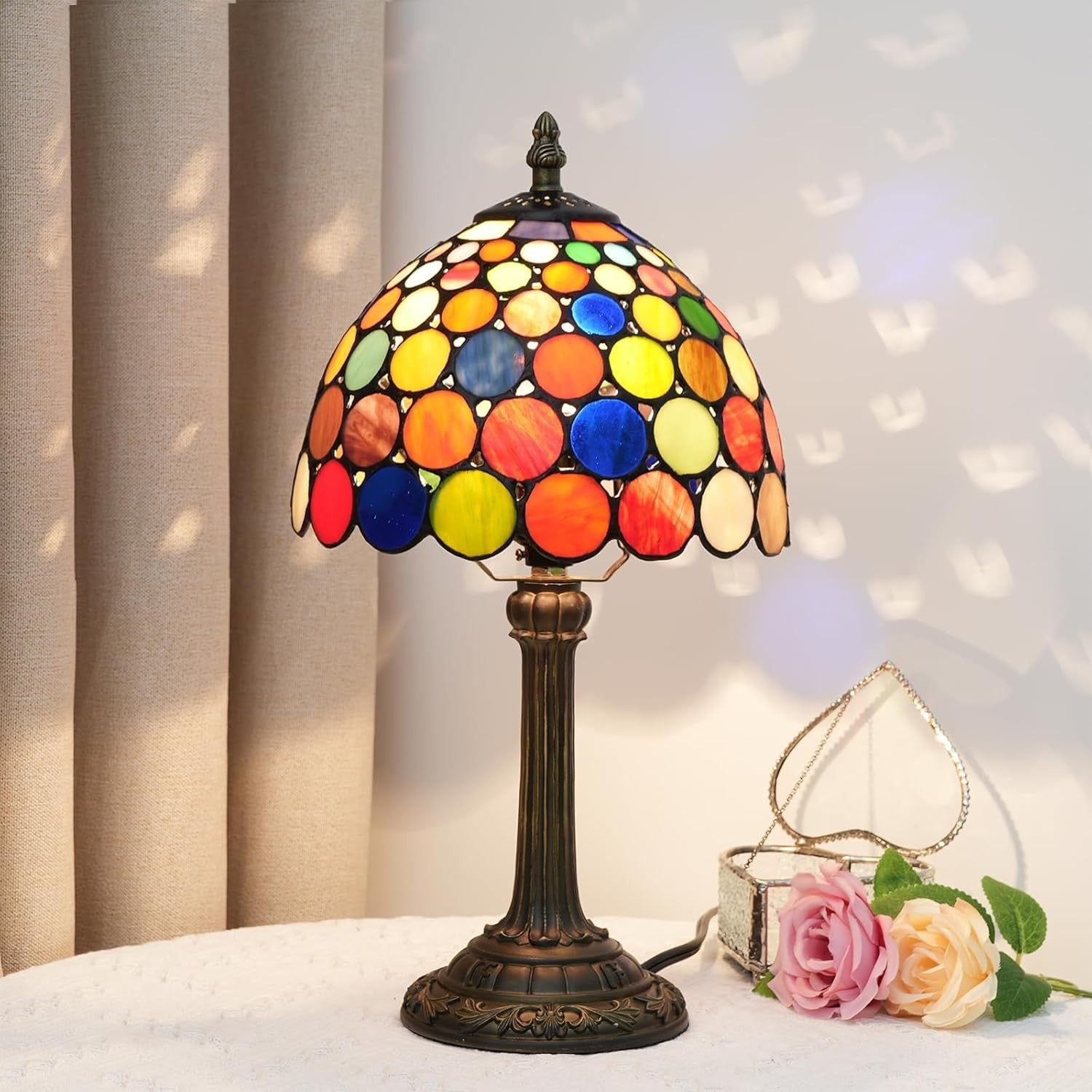 Multicolor Stained Glass Table Lamp Retro Bedroom Office Desk Night Light